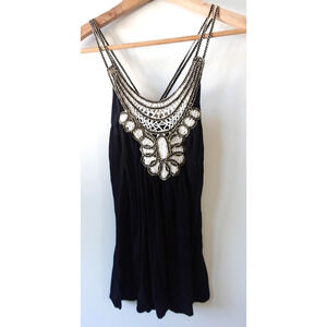 Wet Seal Vintage Y2K Tank Top Womens Large Black Crochet Babydoll Boho Flowy USA